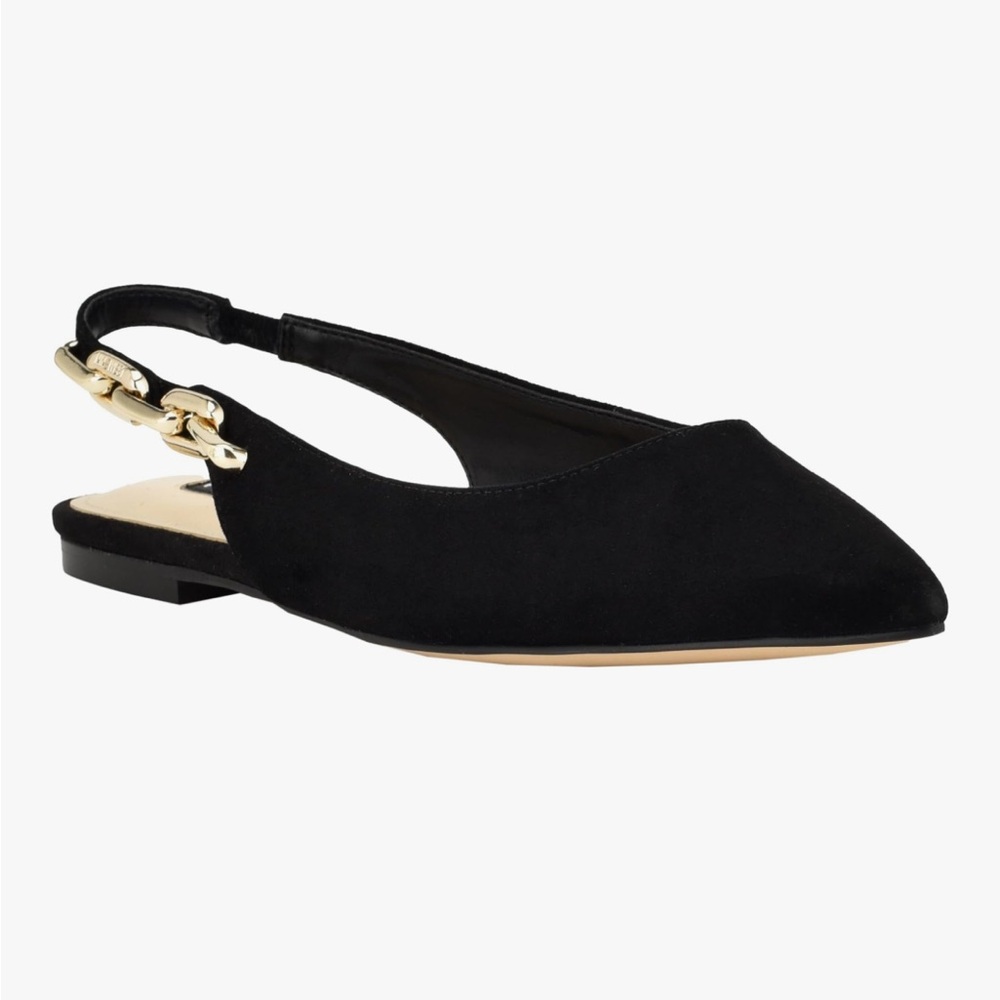 Nine West Black Suede Flats with Gold Accent